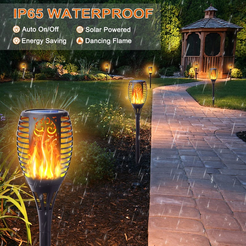 FITSAN 8Pack Solar Torch Light with Flickering Flame, Upgraded 3in1 Solar Lights Outdoor Hanging Lantern, Waterproof Landscape Decoration Lighting for Garden Yard Pathway Driveway, Auto On/Off - Image 3